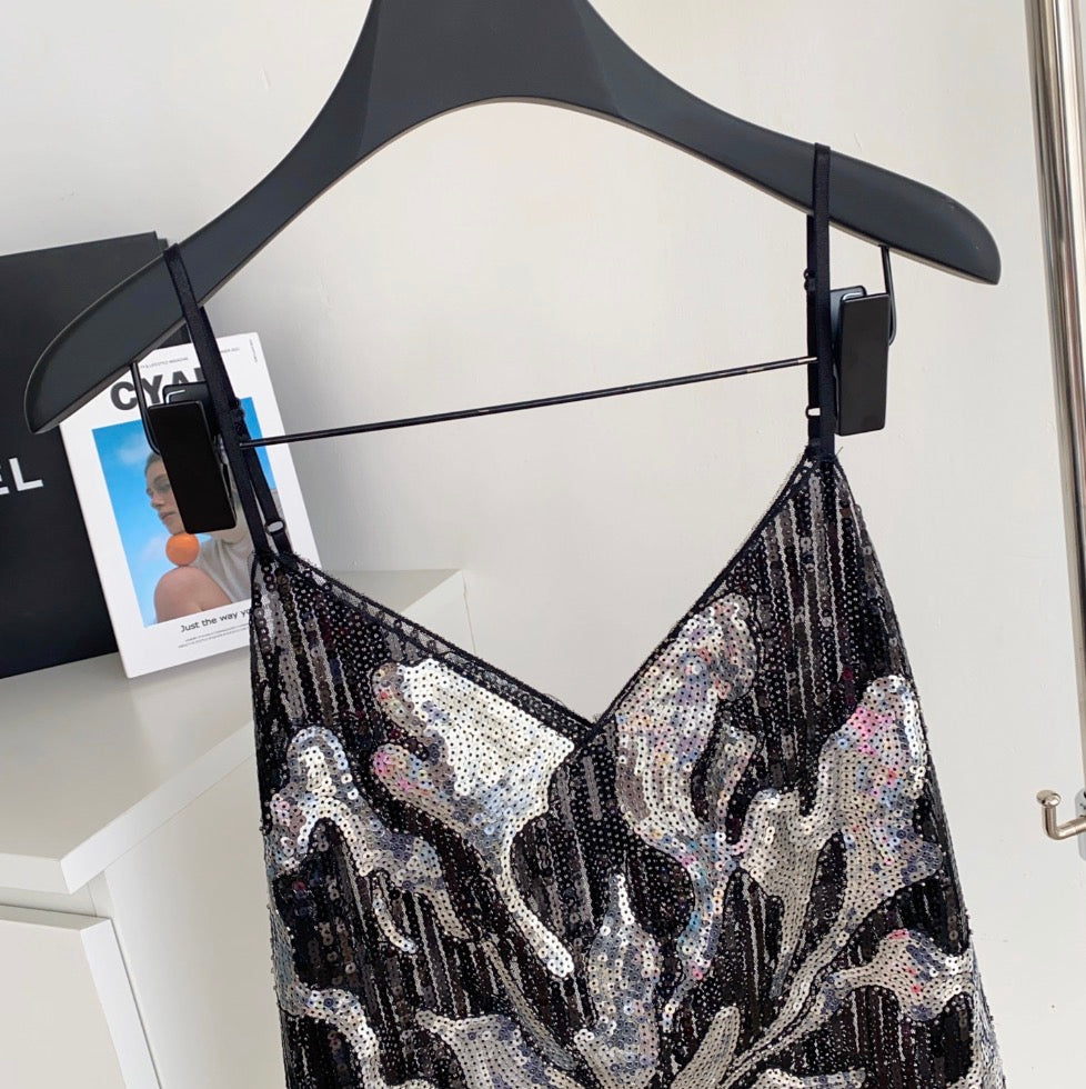 Chic Sequined Mesh Camisole Top