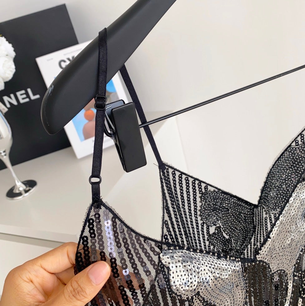 Chic Sequined Mesh Camisole Top