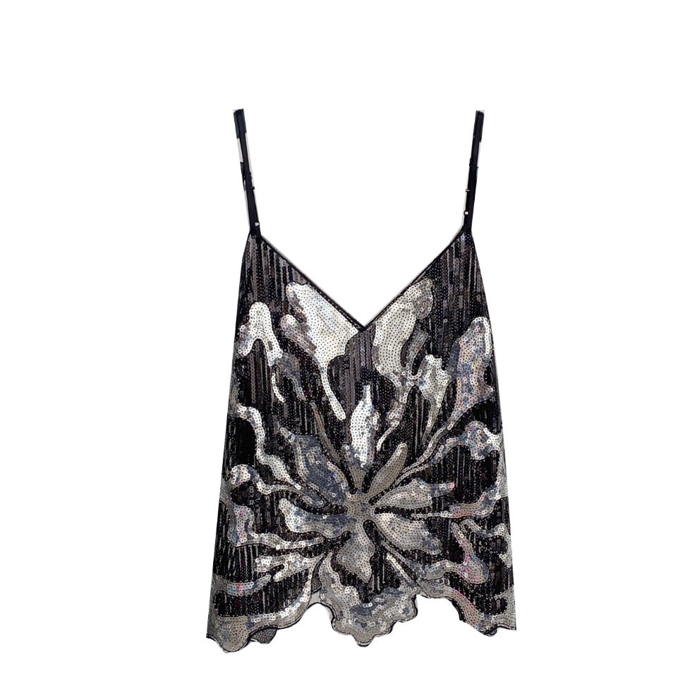 Chic Sequined Mesh Camisole Top