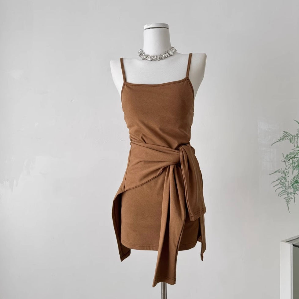 Knotted Slip Dress & Plaid Shirt 2Pcs