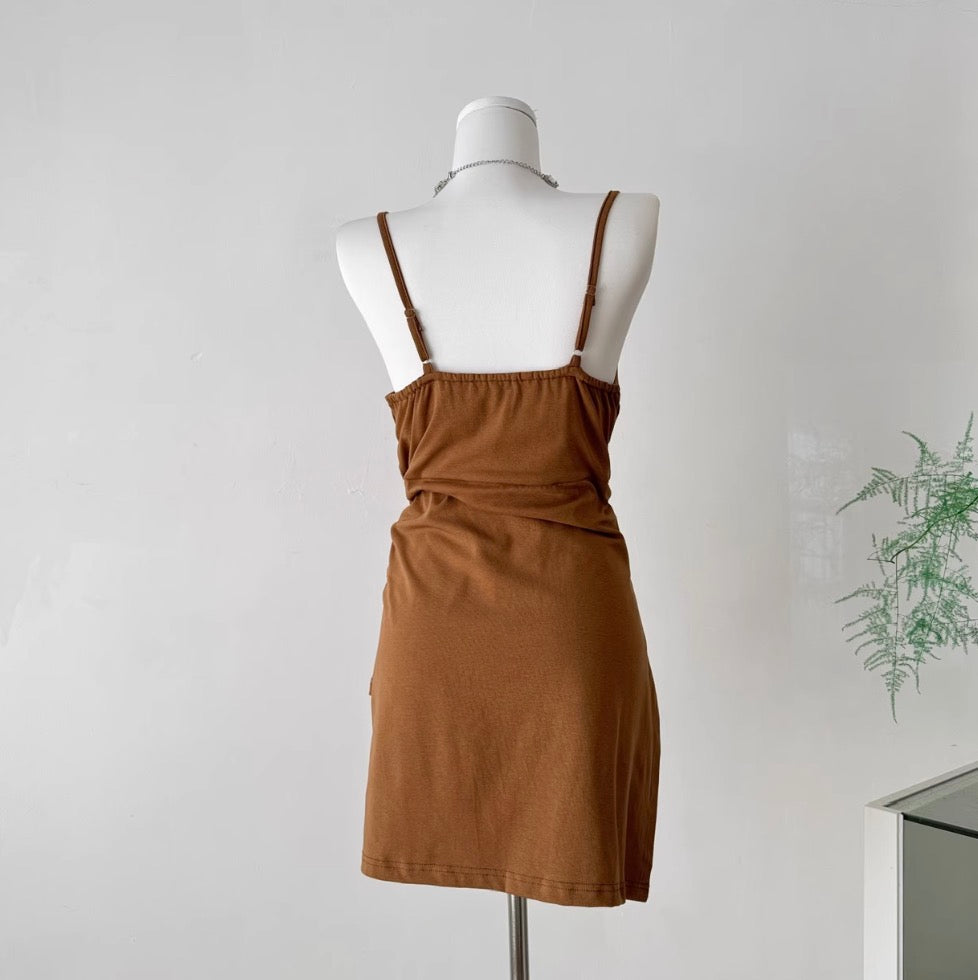 Knotted Slip Dress & Plaid Shirt 2Pcs