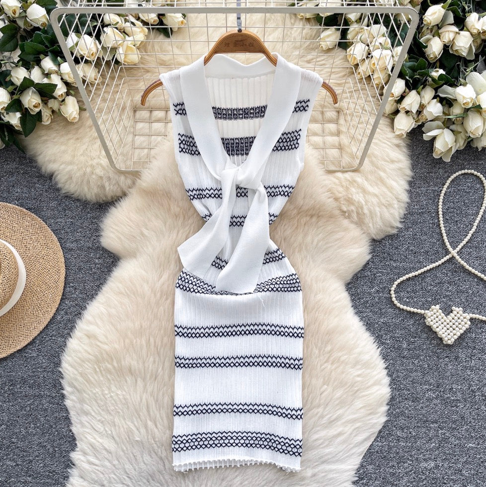 Vintage Color-blocking Stripe Knit Dress