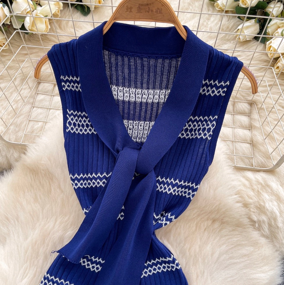 Vintage Color-blocking Stripe Knit Dress