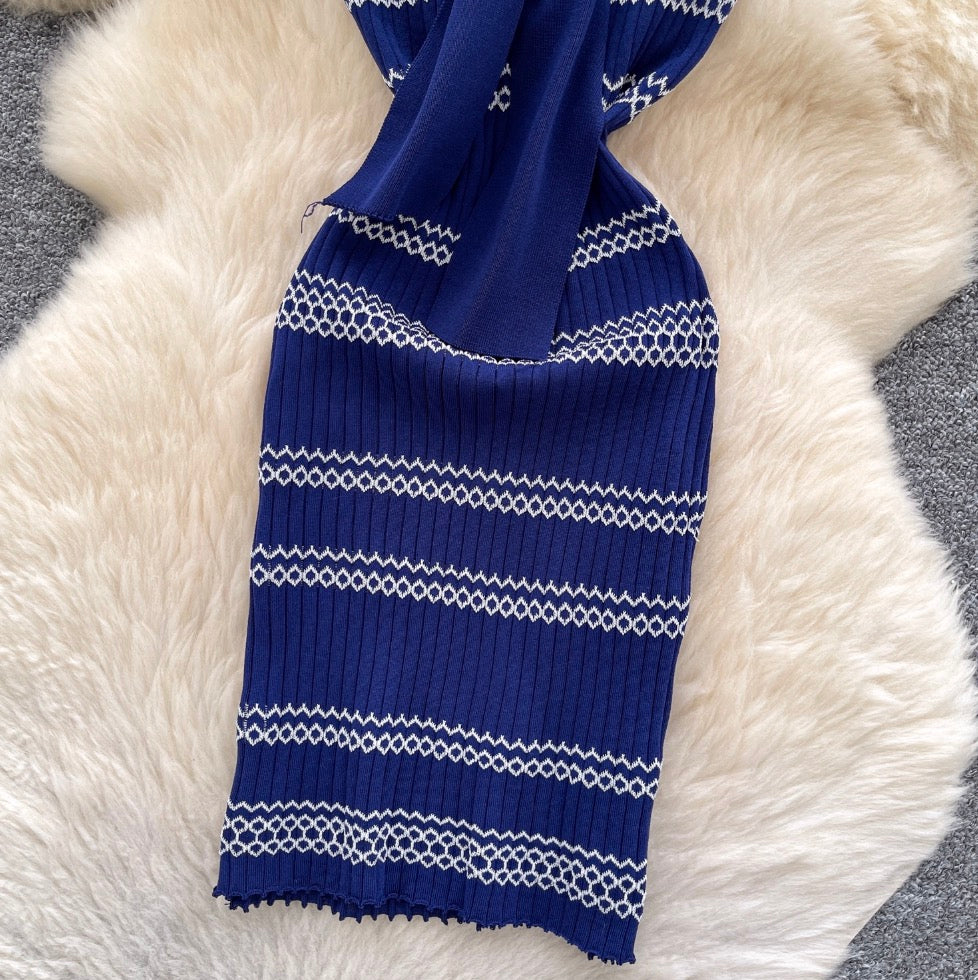 Vintage Color-blocking Stripe Knit Dress