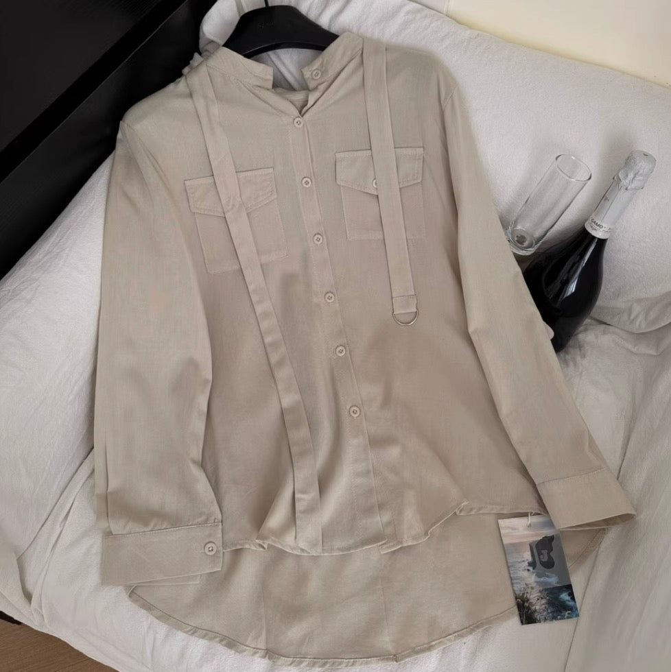Lace-up Shirt & Khaki Shorts 2Pcs