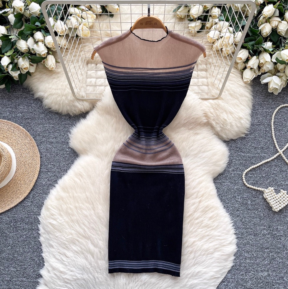 Color-blocking Striped Sleeveless Dress