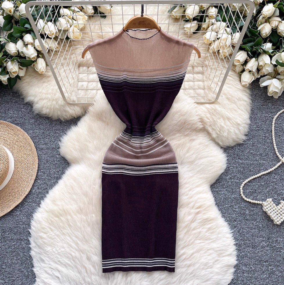 Color-blocking Striped Sleeveless Dress