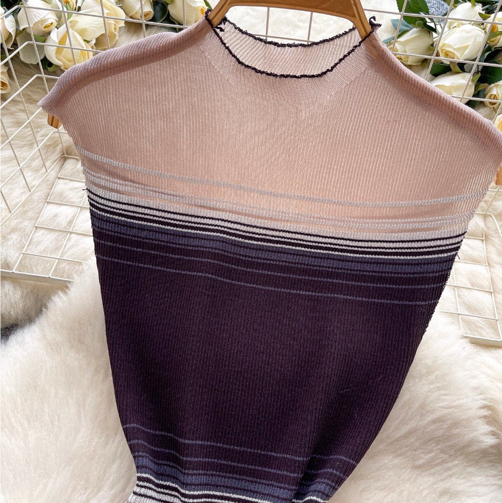 Color-blocking Striped Sleeveless Dress