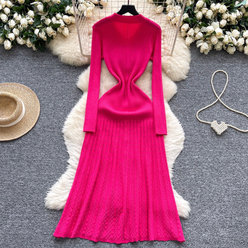 Vintage Polo Collar Knitted Shirt Dress