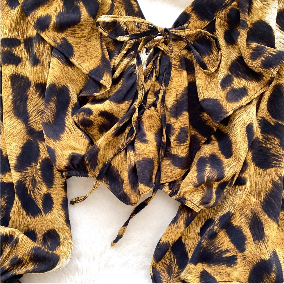V-neck Leopard Printed Chiffon Shirt