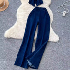 Metal-button Vest & Jeans Denim 2Pcs