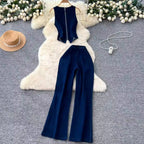 Metal-button Vest & Jeans Denim 2Pcs