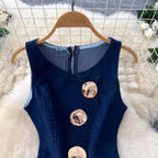 Metal-button Vest & Jeans Denim 2Pcs