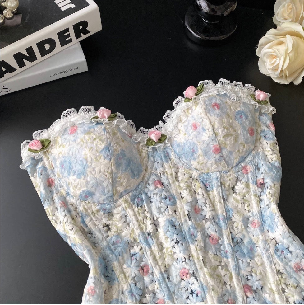 Sweetie Floral Embroidered Fishbone Top