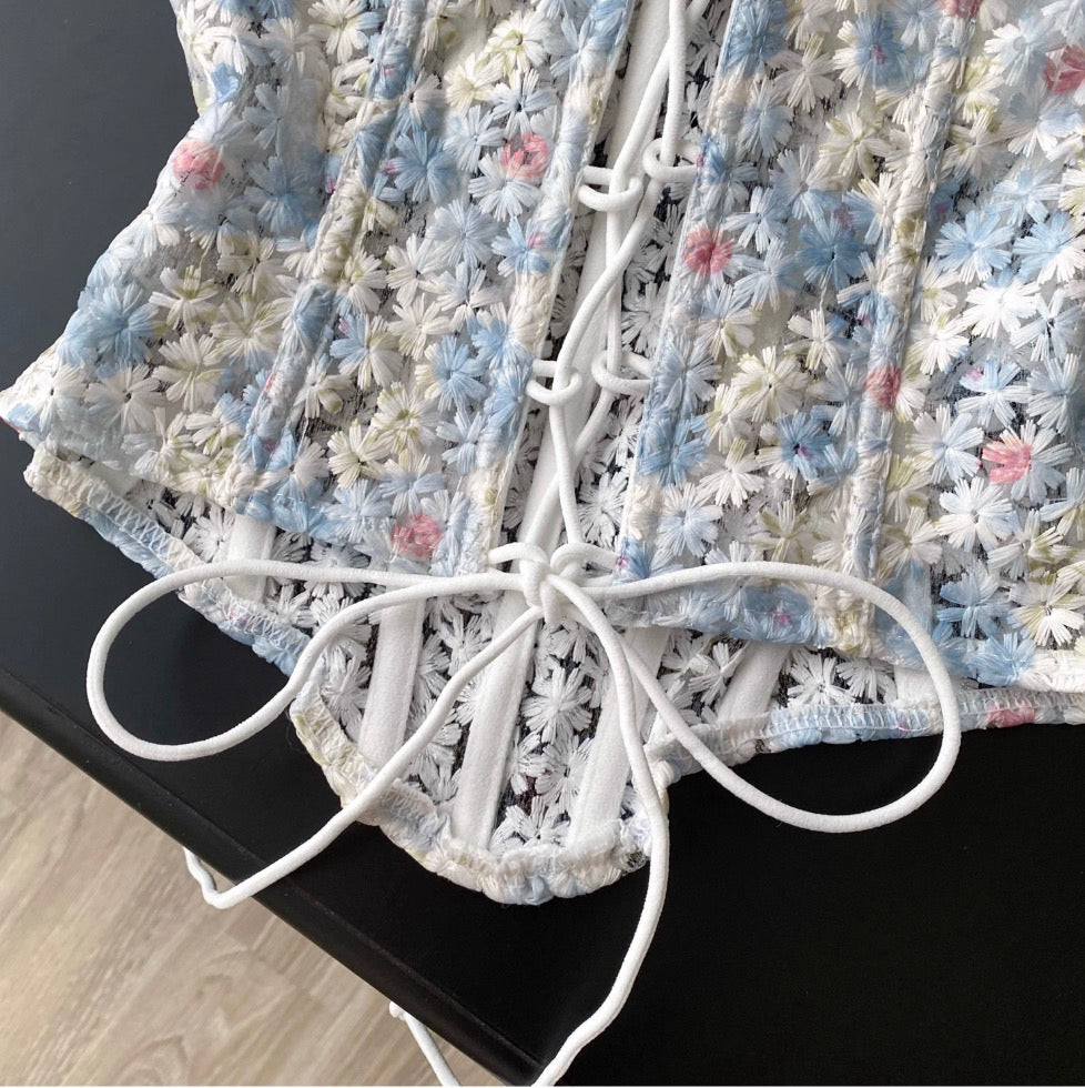 Sweetie Floral Embroidered Fishbone Top