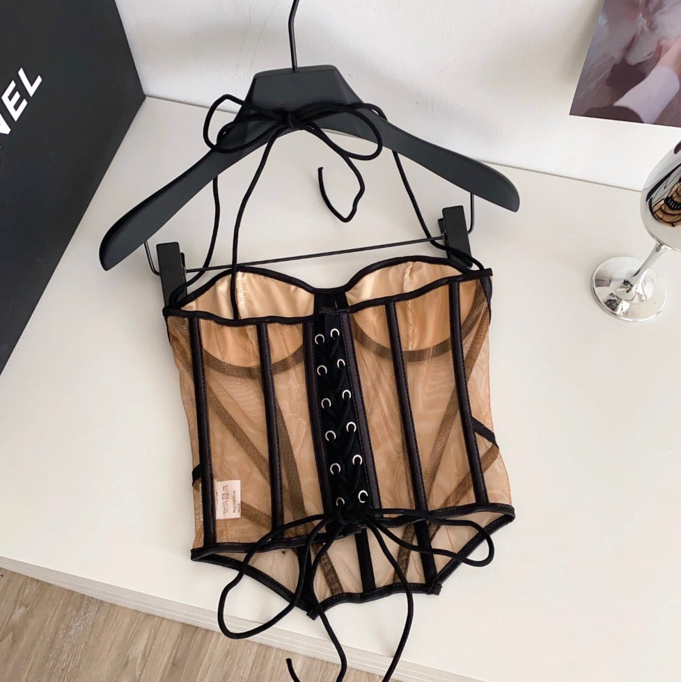 Color Blocking Patchwork Lace-up Camisole