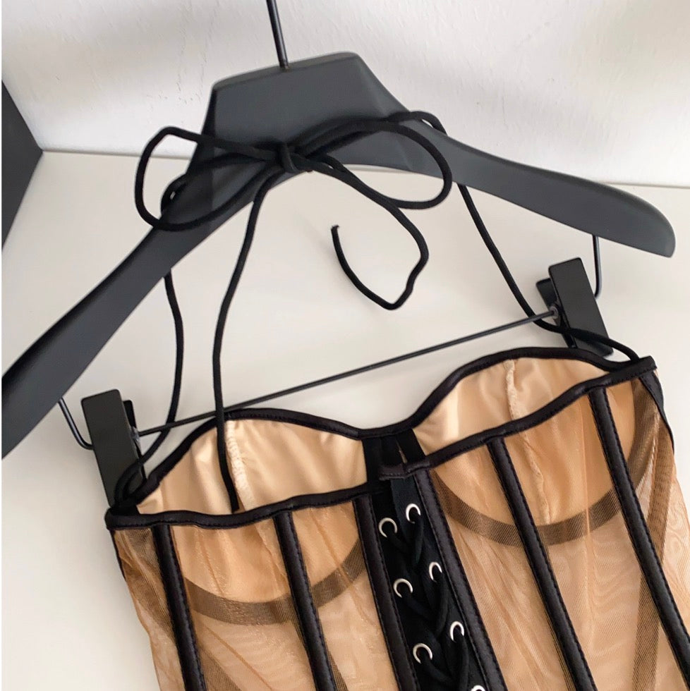 Color Blocking Patchwork Lace-up Camisole