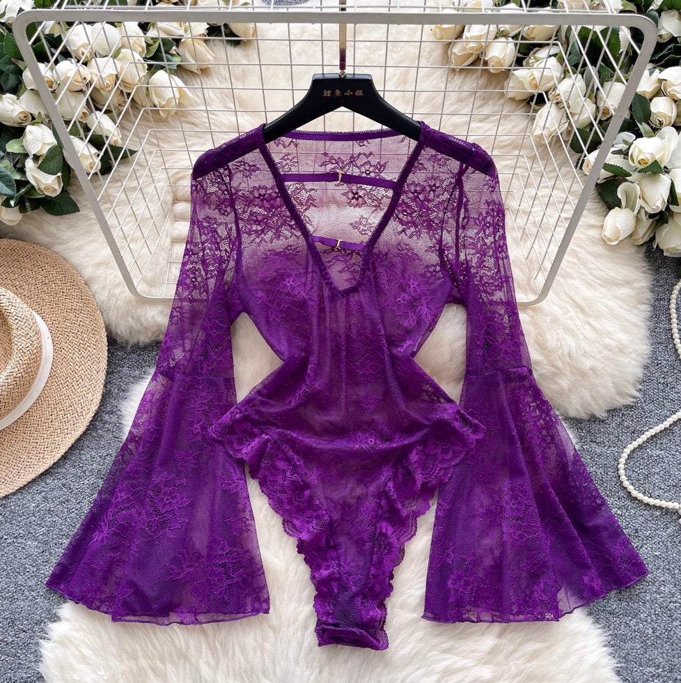 Sexy Flared Sleeve Lace Jumpsuit