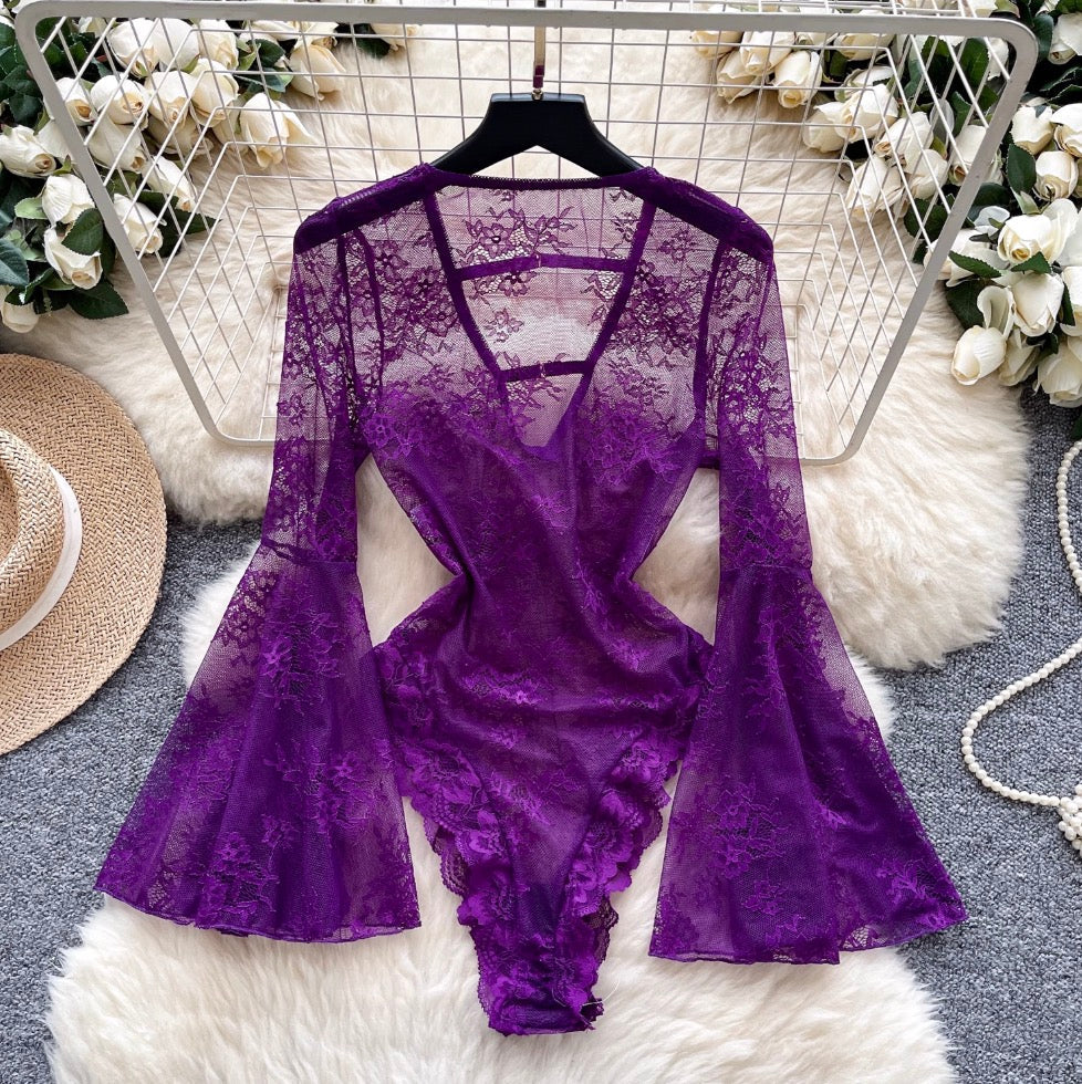 Sexy Flared Sleeve Lace Jumpsuit