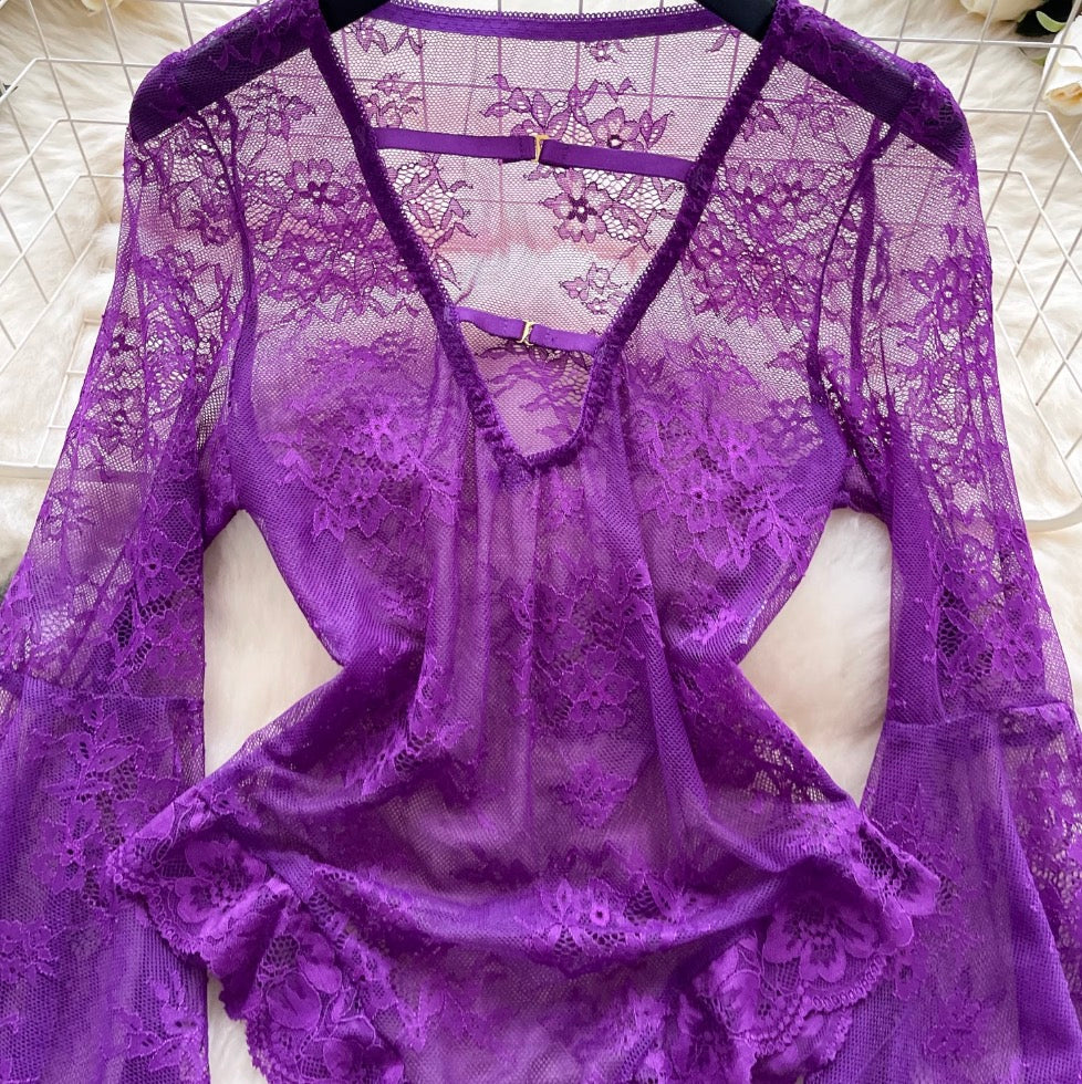 Sexy Flared Sleeve Lace Jumpsuit
