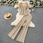U-neck Knitwear & Trousers Hollowed 2Pcs