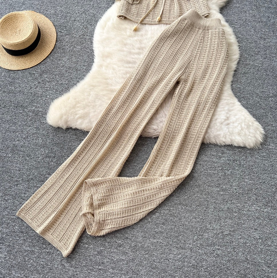 U-neck Knitwear & Trousers Hollowed 2Pcs