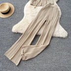 U-neck Knitwear & Trousers Hollowed 2Pcs