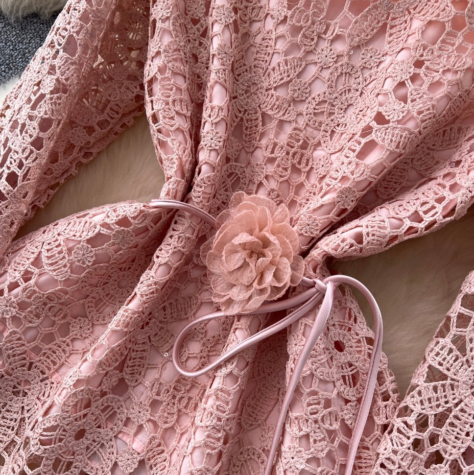 Lace Shirt & Satin Skirt Elegant 2Pcs