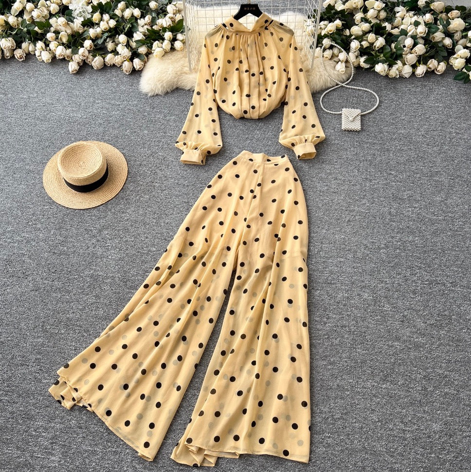 Polka Dot Shirt & Trousers Chiffon 2Pcs
