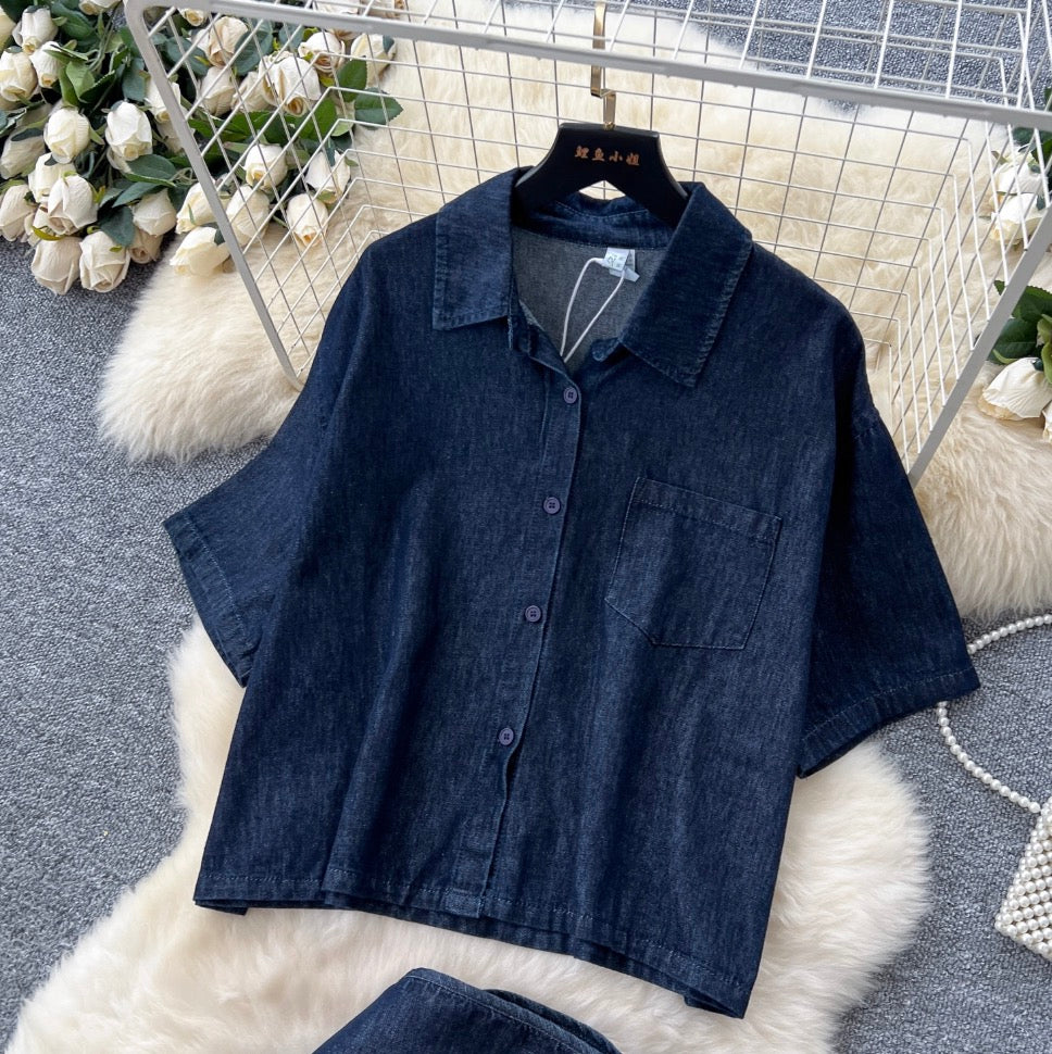 Vintage Denim Shirt & Skirt & Jeans 3Pcs