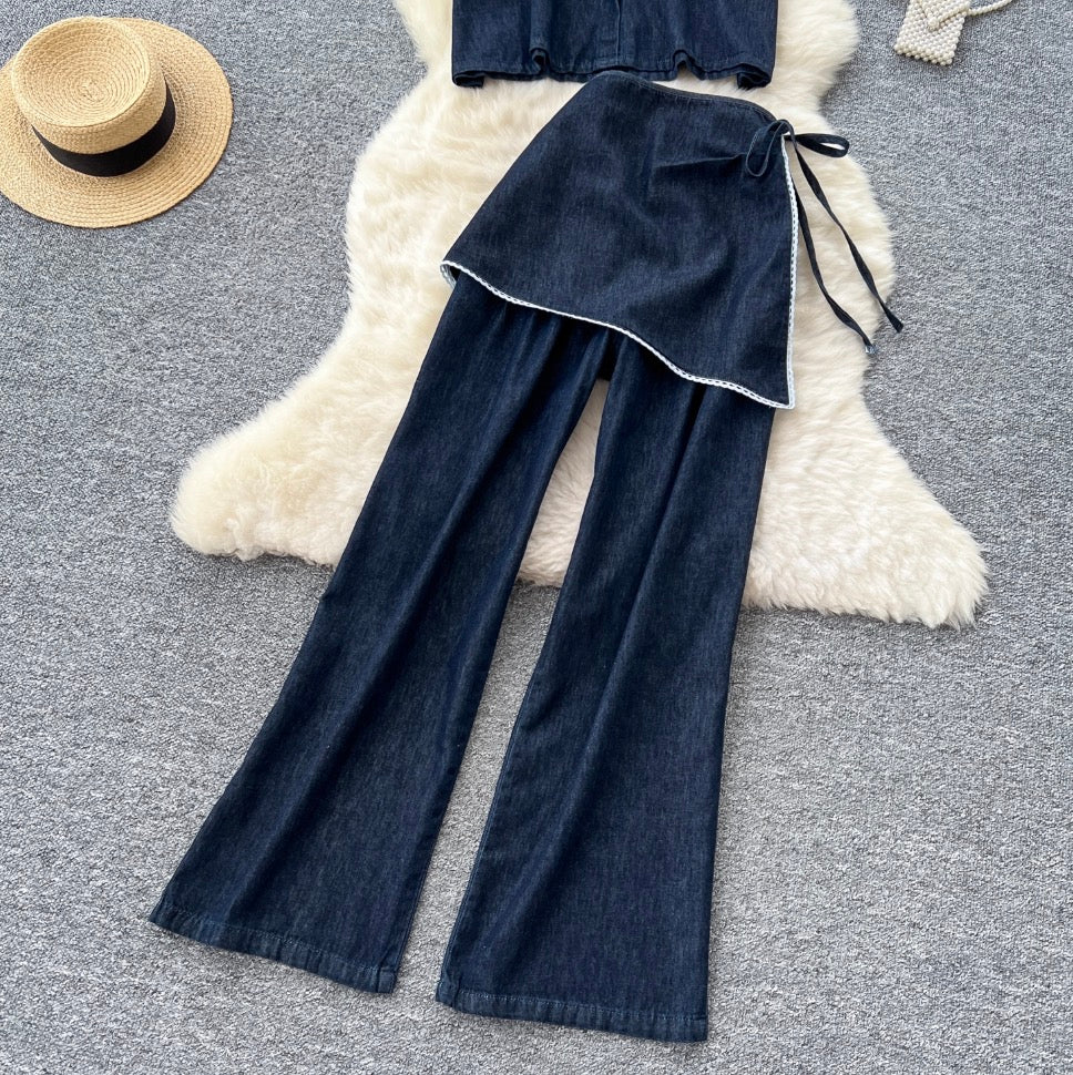 Vintage Denim Shirt & Skirt & Jeans 3Pcs