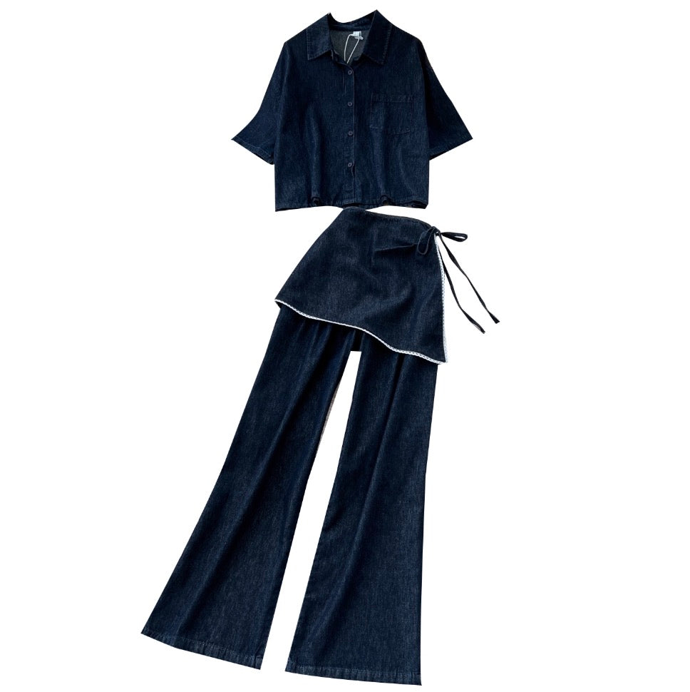 Vintage Denim Shirt & Skirt & Jeans 3Pcs