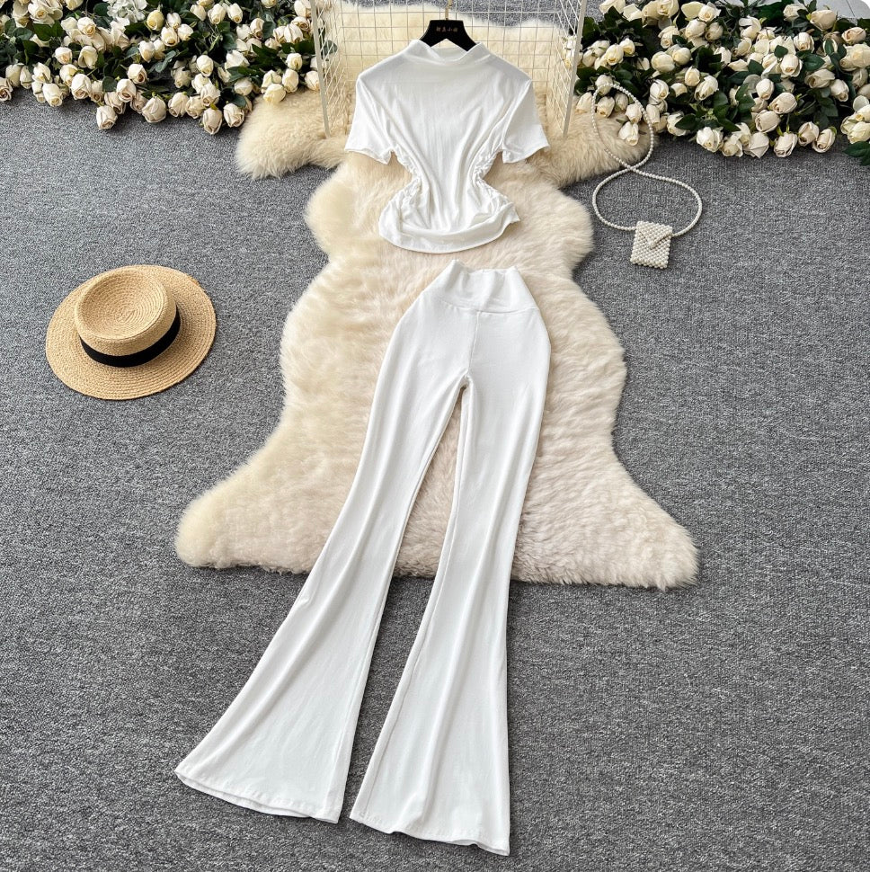 Stand Collar T-shirt & Trousers 2Pcs