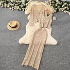 Crochet Cardigan & Vest & Trousers 3Pcs