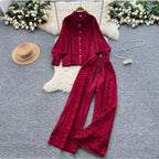 Vintage Hollowed Crochet Shirt & Trousers