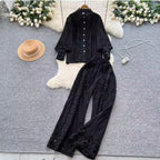 Vintage Hollowed Crochet Shirt & Trousers