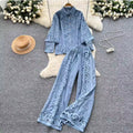 Vintage Hollowed Crochet Shirt & Trousers