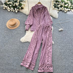 Vintage Hollowed Crochet Shirt & Trousers