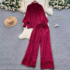 Vintage Hollowed Crochet Shirt & Trousers