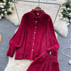 Vintage Hollowed Crochet Shirt & Trousers