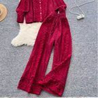 Vintage Hollowed Crochet Shirt & Trousers