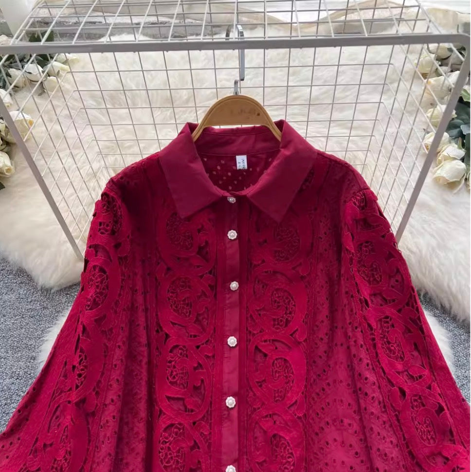 Vintage Hollowed Crochet Shirt & Trousers
