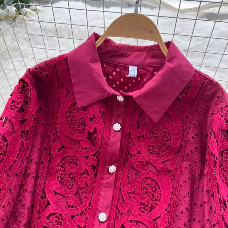 Vintage Hollowed Crochet Shirt & Trousers