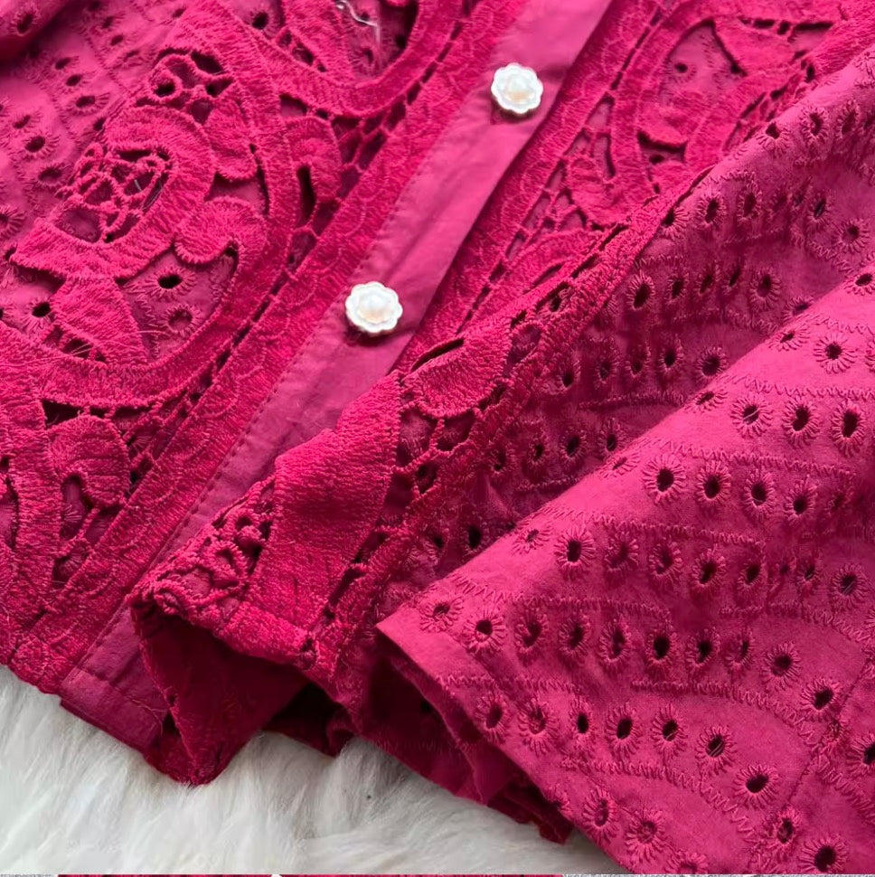 Vintage Hollowed Crochet Shirt & Trousers