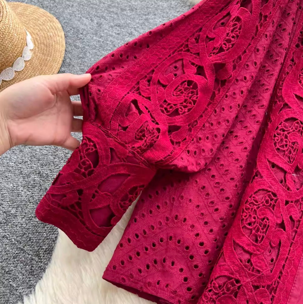 Vintage Hollowed Crochet Shirt & Trousers