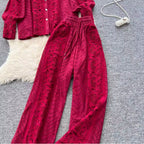 Vintage Hollowed Crochet Shirt & Trousers