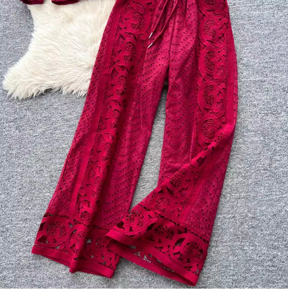 Vintage Hollowed Crochet Shirt & Trousers