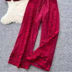 Vintage Hollowed Crochet Shirt & Trousers