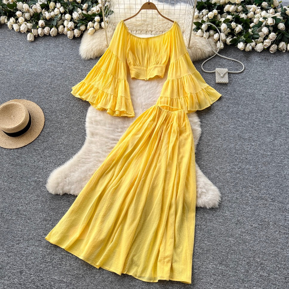 Midriff Baring Top & Skirt Yellow 2Pcs