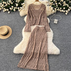 Crochet Knitwear & Half-body Skirt 2Pcs